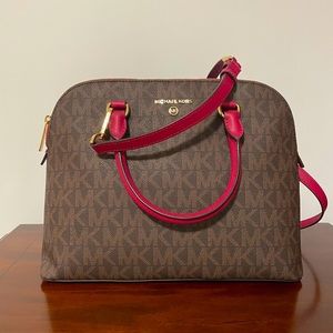 MK Jet Set Travel Medium Dome Crossbody Satchel Brown Leather Bag